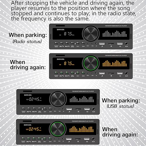 Miniatura 4 de Receptor de radio para automóvil, entrada AUX, reproductor de MP3 estéreo para automóvil, enchufar y jugar, Bluetooth 5.0, radio FM AM para