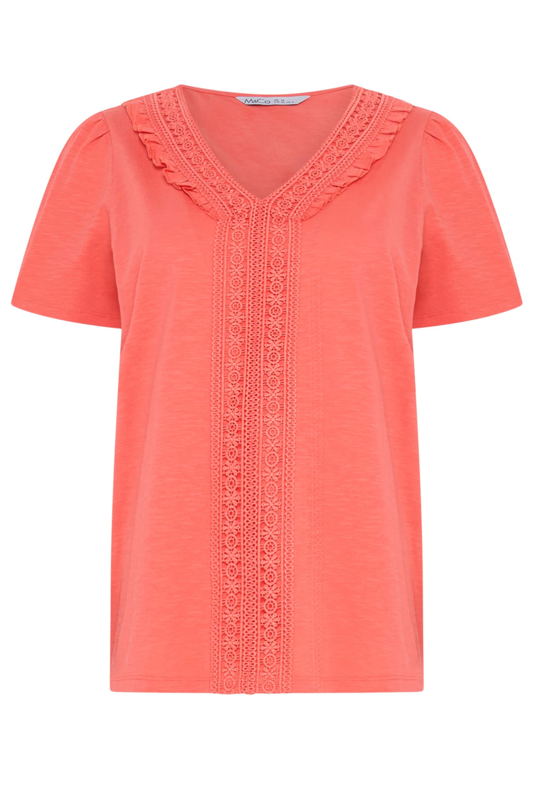 M&Co Women's Coral Short Sleeve Frill Cotton Blouse In | Size: 18