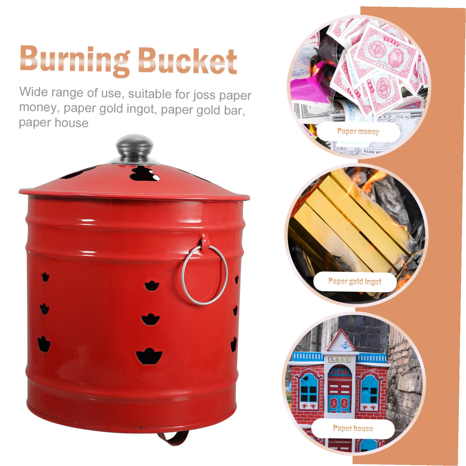 Cubo para Quemar Papel de Esmalte Rojo Duradero para Incineración | Ventilación para Mejor Combustión, Uso en Jardín y Hogar, Ayuda a Mantener Orden Estilo Aleatorio