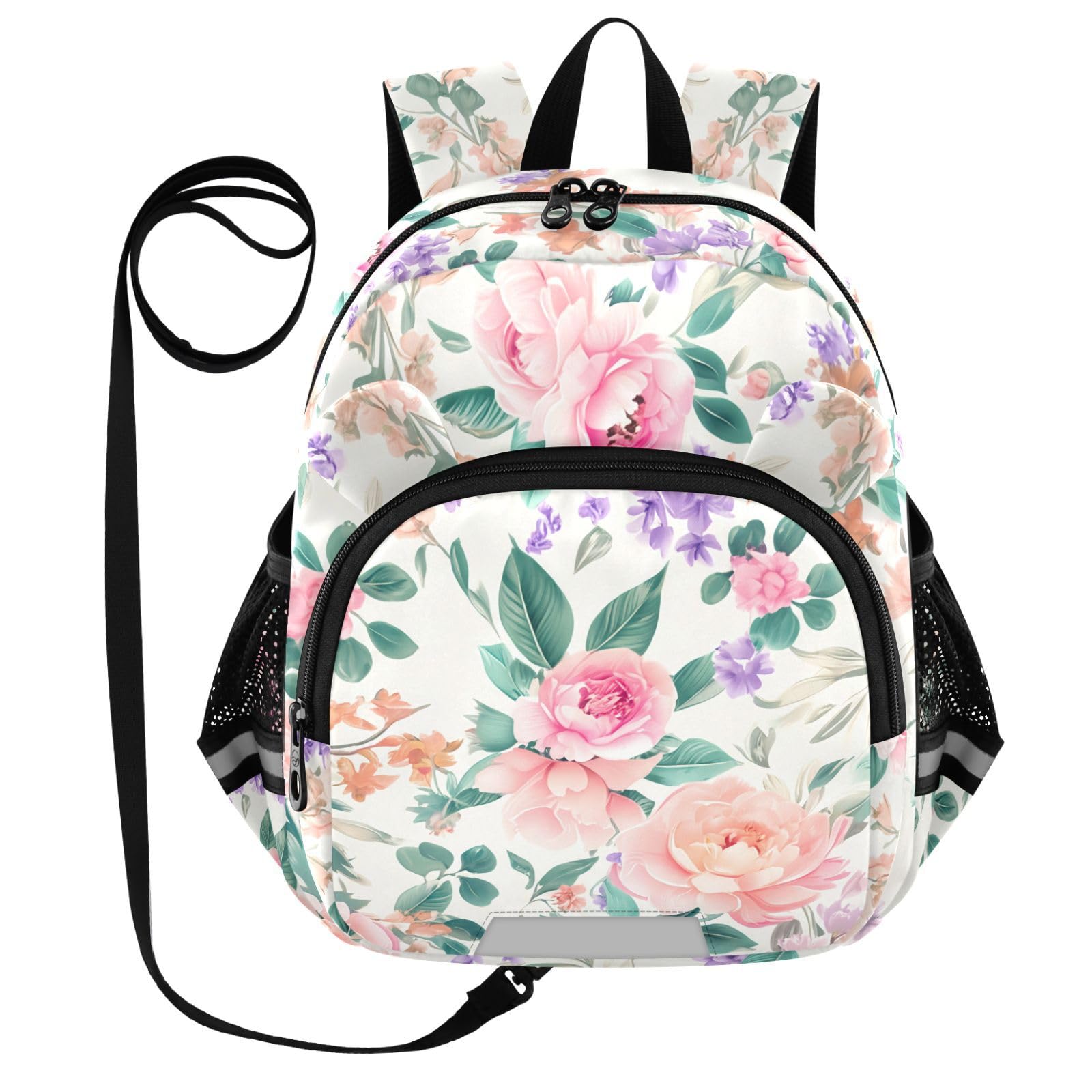 Rose Blossom Floral Ivory Toddler Harness Backpack for Boys Girls 3-6 Years Kids Backpack with Anti Lost Safety Leash Child Leash Backpack for Travel Walking Preschool