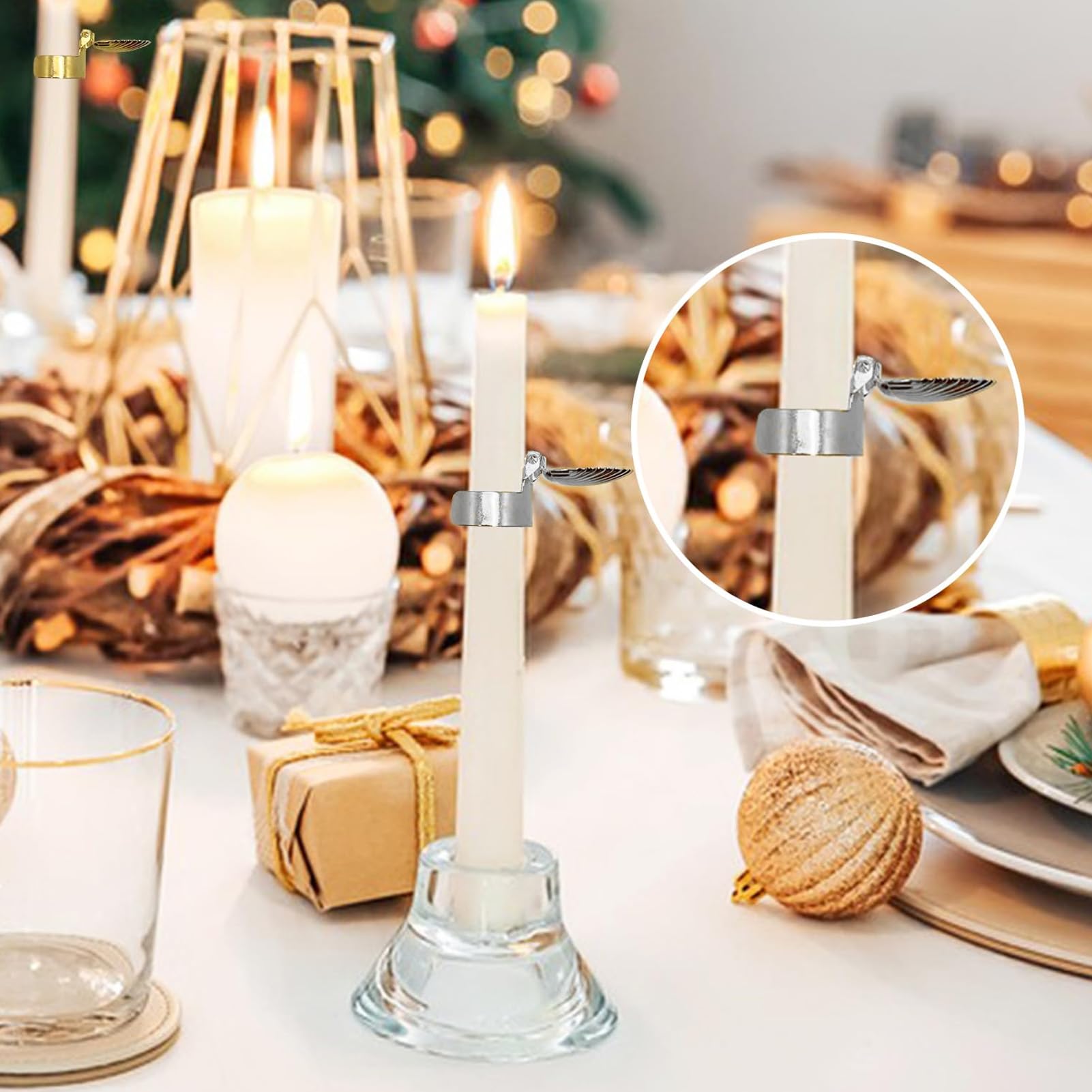 JAOCDOEN 4Pcs Candle Snuffer Candle Extinguisher Metal Shell Pattern Automatic Candle Stopper for Candle Extinguishing (Silver)