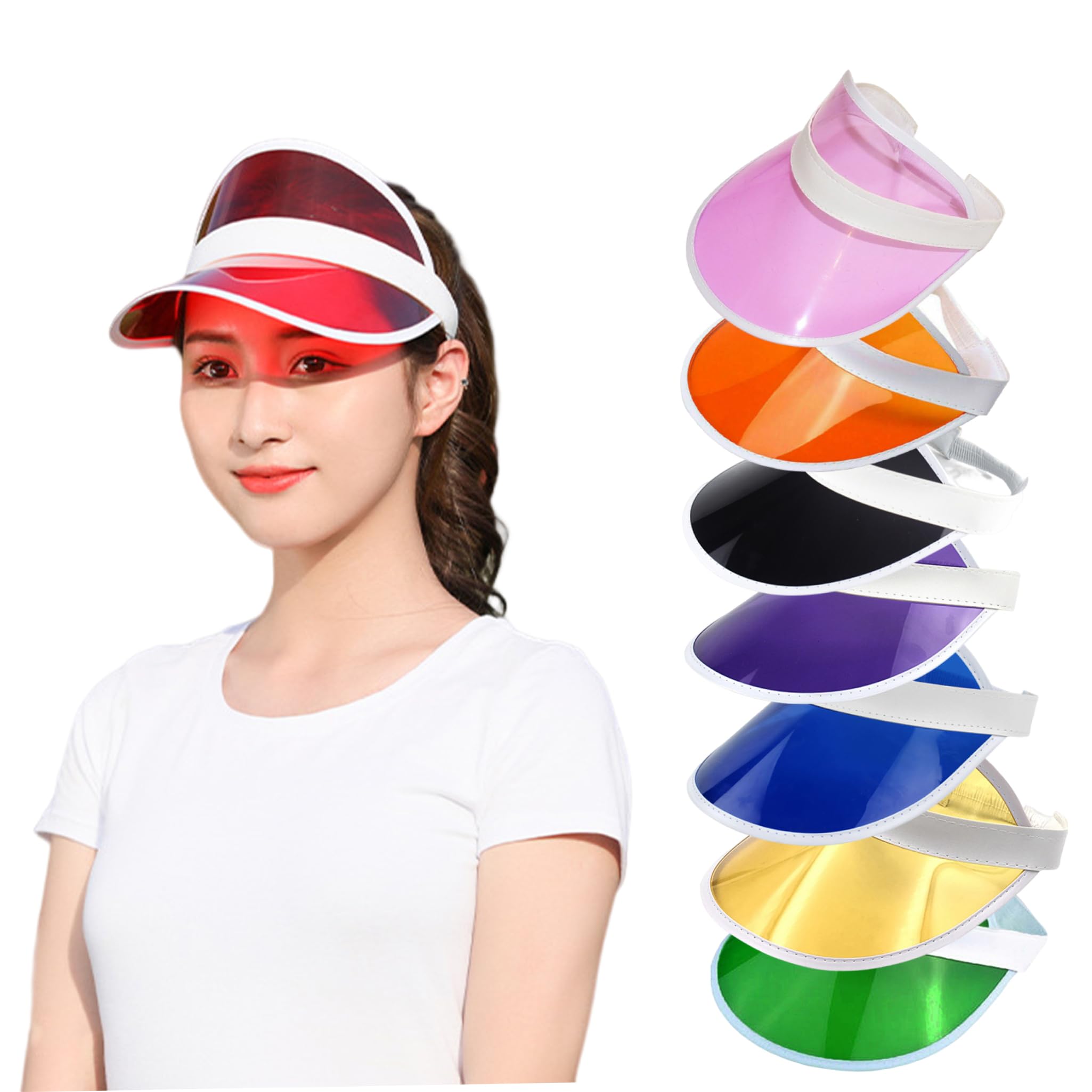 8 Viseras de neón Estilo años 80 para Mujer, Viseras Deportivas de plástico para Pub Golf, Actividades de Verano al Aire Libre, Accesorios de Disfraces, Recuerdos de Fiesta