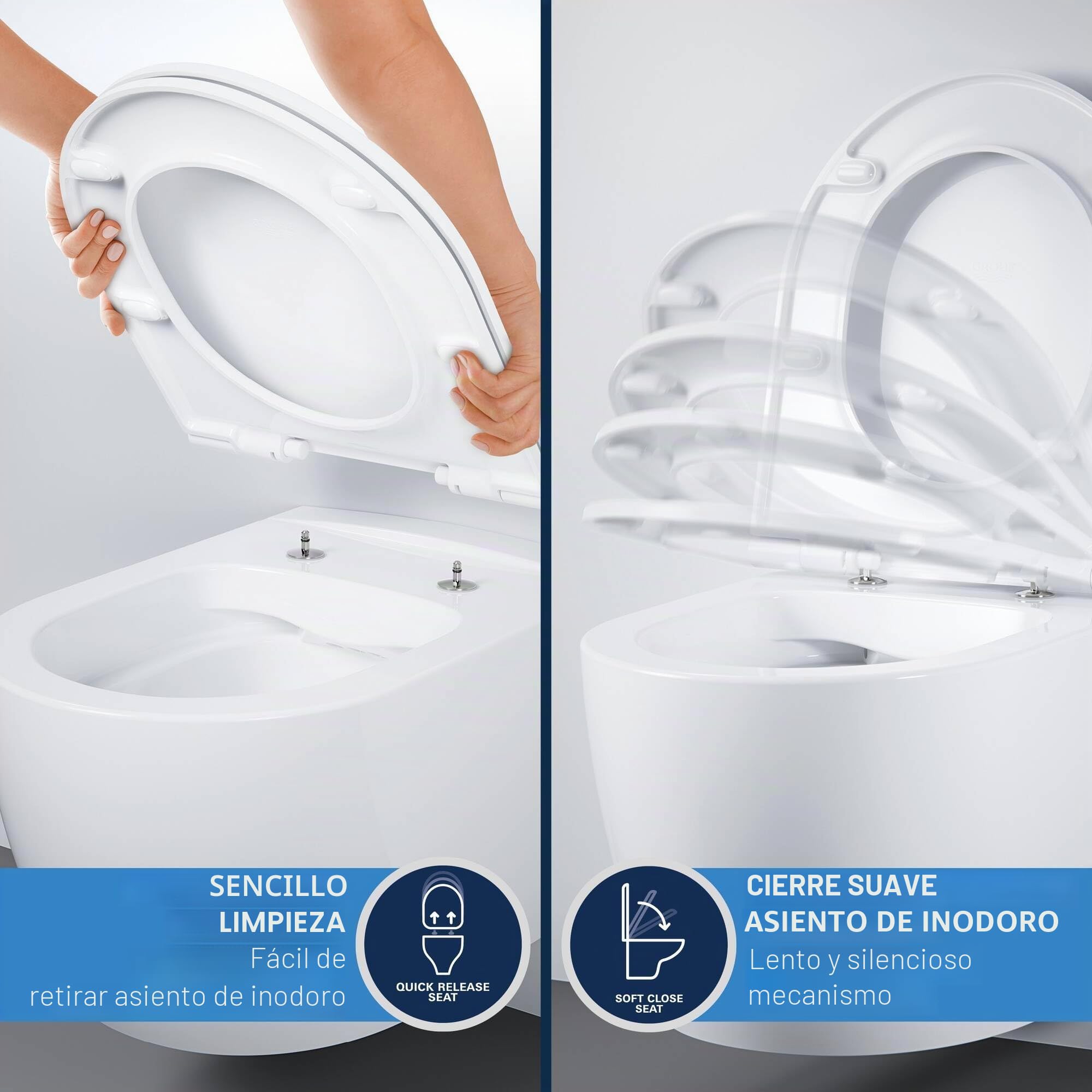 GROHE Start 103848SH00 - Juego de inodoro redondo de cerámica para cisterna oculta (asiento y tapa de cierre suave Duroplast, inodoro sin borde, lavado, salida horizontal, volumen de descarga de 3/5