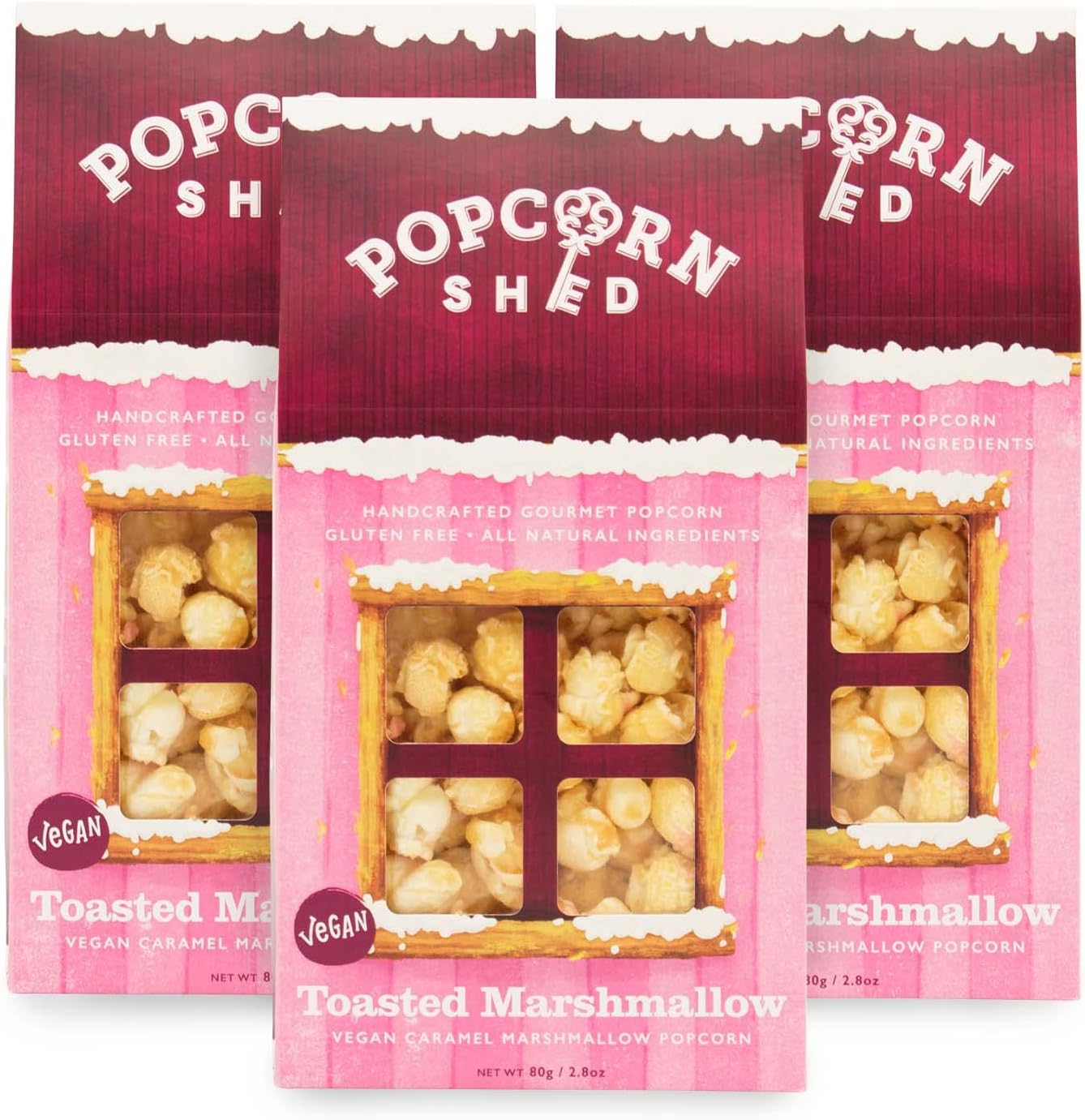 Popcorn Shed 3 x Toasted Marshmallow Gourmet Popcorn, Gift Box, Vegan
