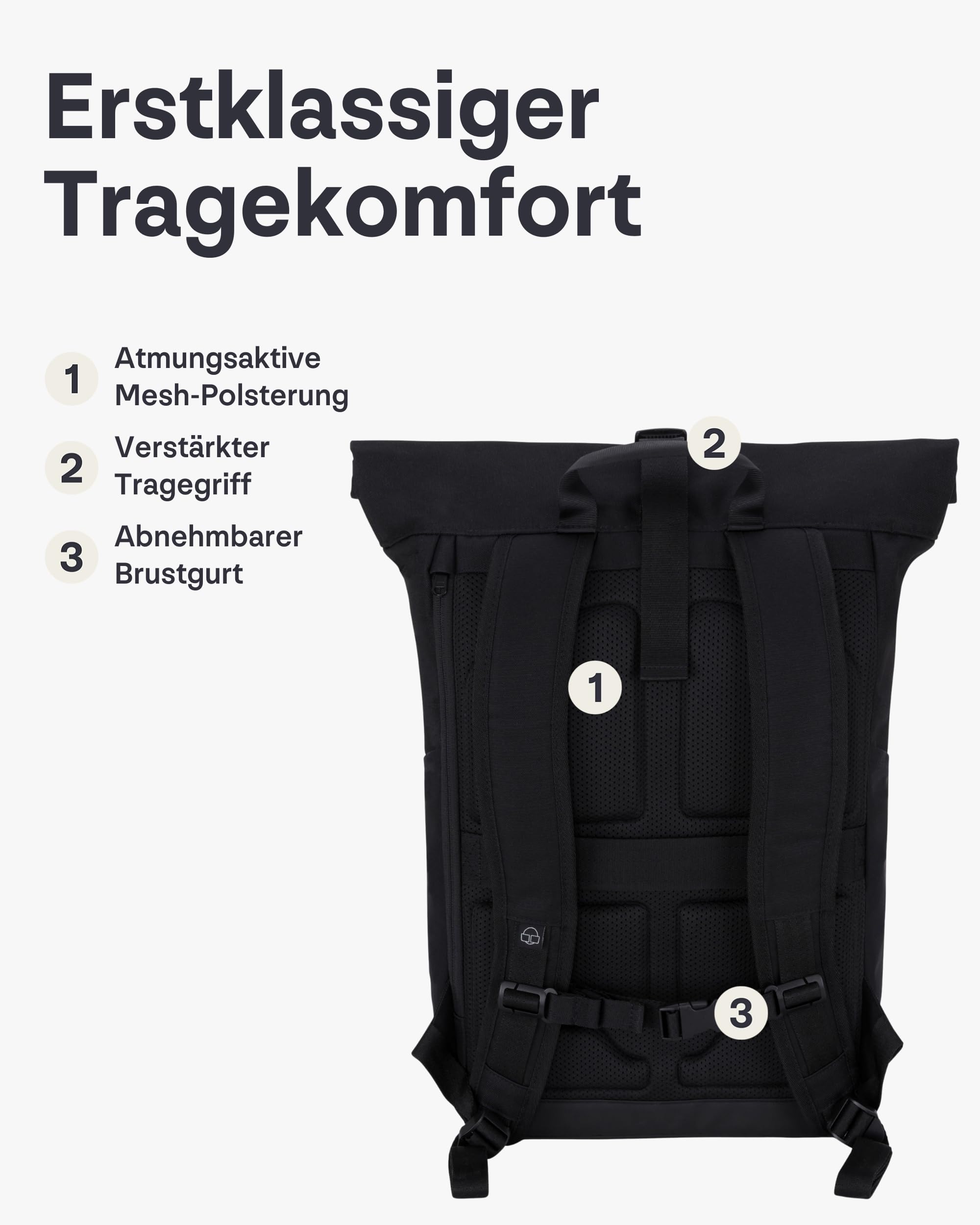 Johnny Urban Rucksack Herren & Damen Schwarz - Allen Large - Rolltop Backpack Groß für Fahrrad, Arbeit, Uni - Laptop Tagesrucksack mit Schuhfach - Wasserabweisend