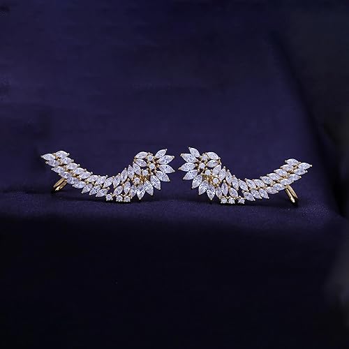 Miniatura 7 de Pendientes grandes con forma de ala de ángel, circonita cúbica en oro sobre plata de ley