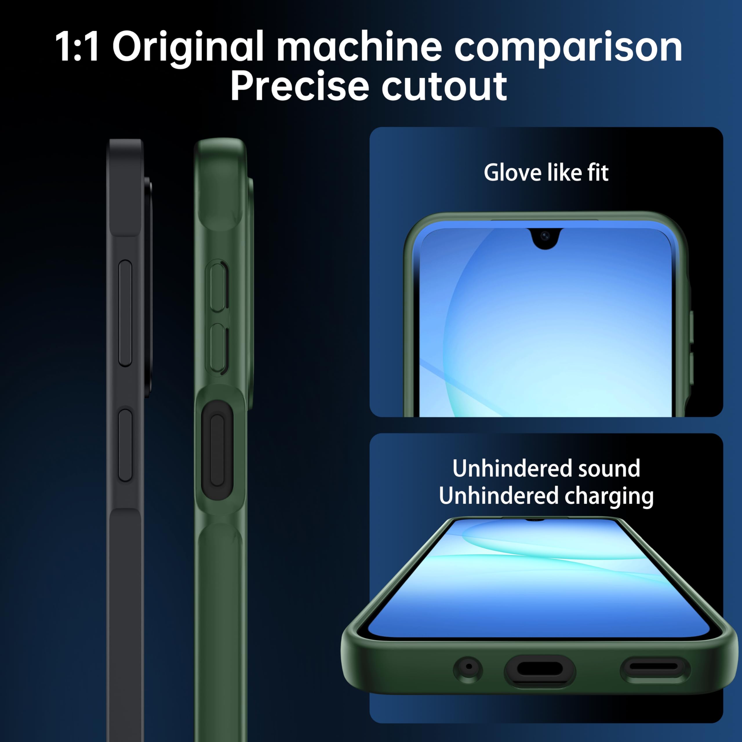 FLLAO Opaca Cover Compatibile con Samsung Galaxy A17 5G/4G con 2 Vetro Temperato, [Della Fotocamera Protezione] Anticaduta Antiurto Anti-Graffio Hard PC Glassata Traslucida Custodia Verde Scuro