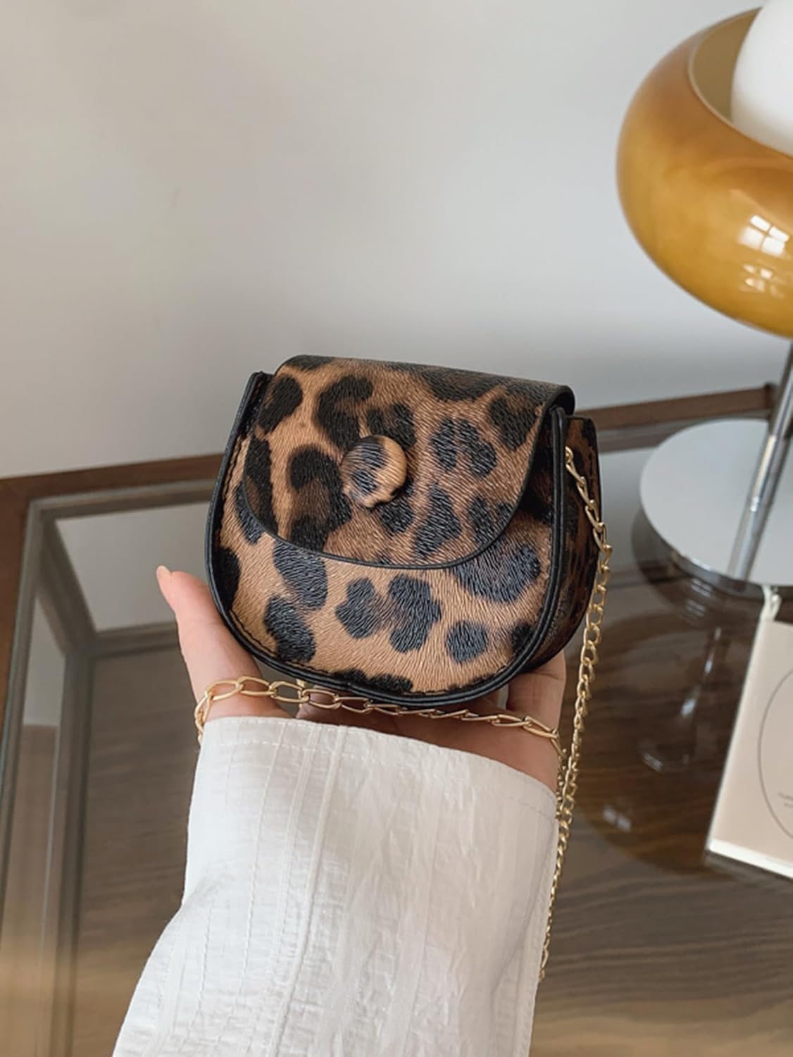 Women's Leopard Print Clutch Purse Button Decor Flap Square Bags PU Leather Crossbody Handbags - Image 2