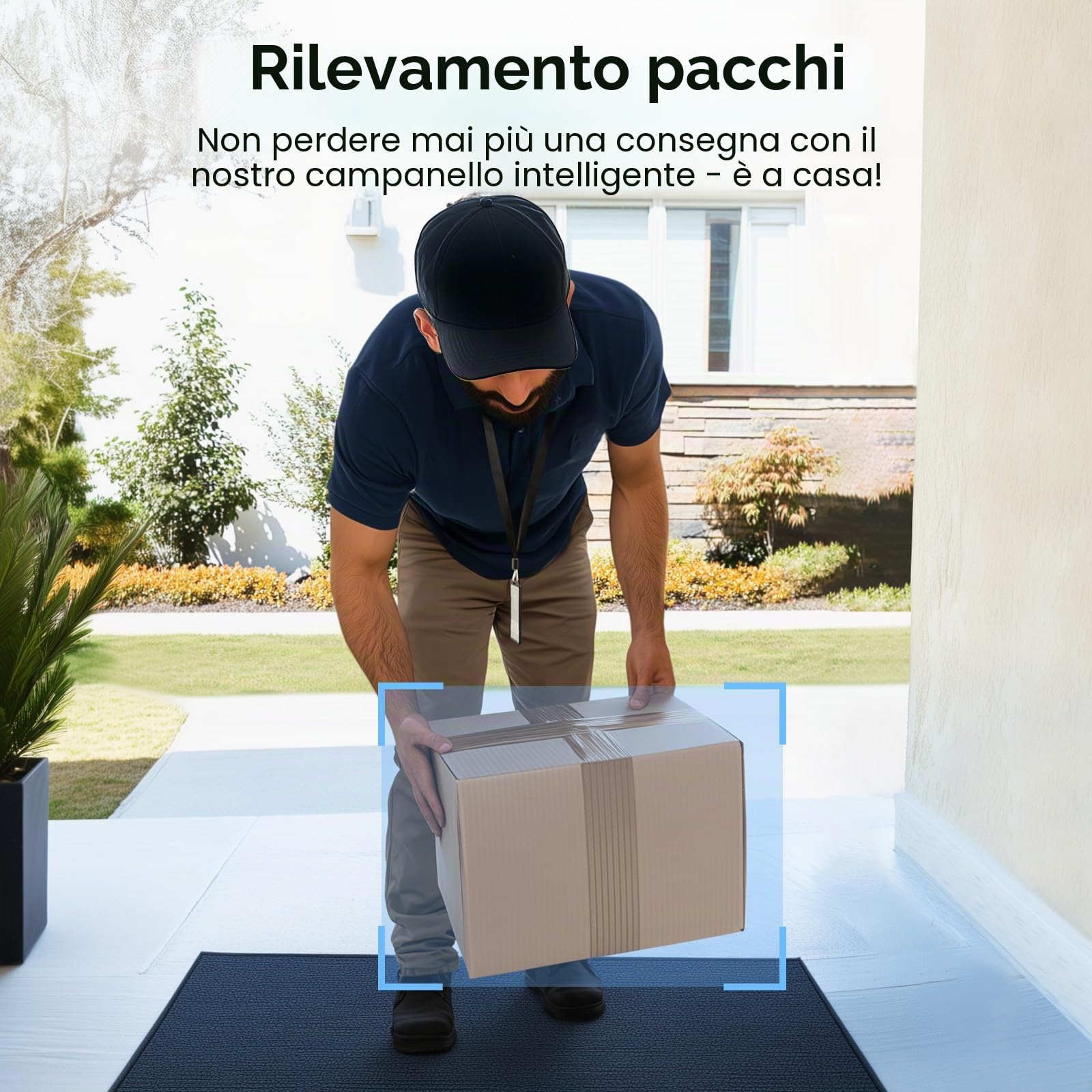 aosu 2K Videocitofono WiFi, Angolo Visuale 170°, Rilevamento Pacchi | Rilevamento PIR per Porta d'Ingresso, Audio Bidirezionale, Visione Notturna, Wi-Fi 2.4GHz, IP65, Compatibile con Alexa