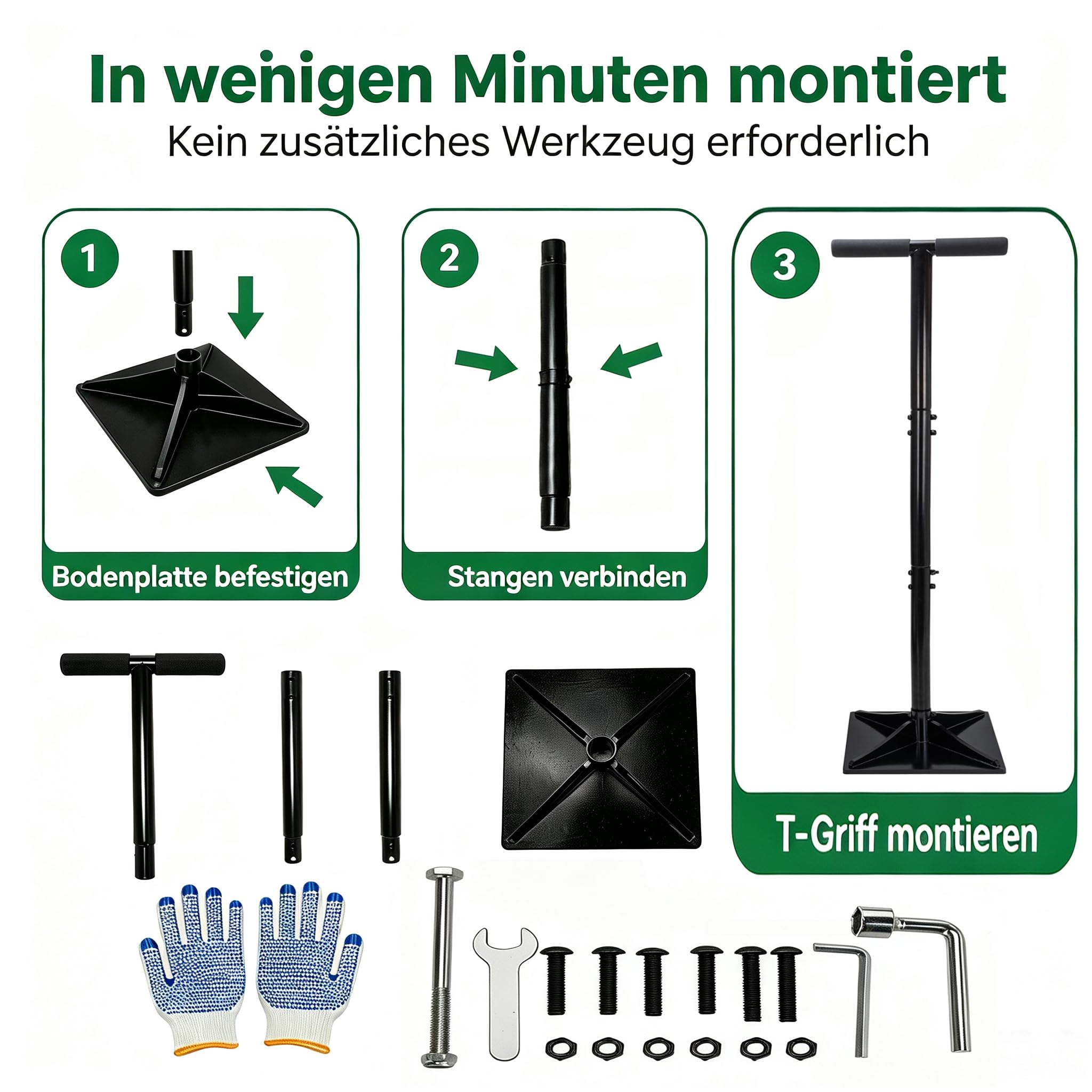 Handstampfer mit 120cm Griff, 25x25cm Stampfer Bodenverdichter mit T-Griff zum Verdichten und Handschuhe, Manuelle Rüttelplatte für Gartenarbeit Bodenmontage