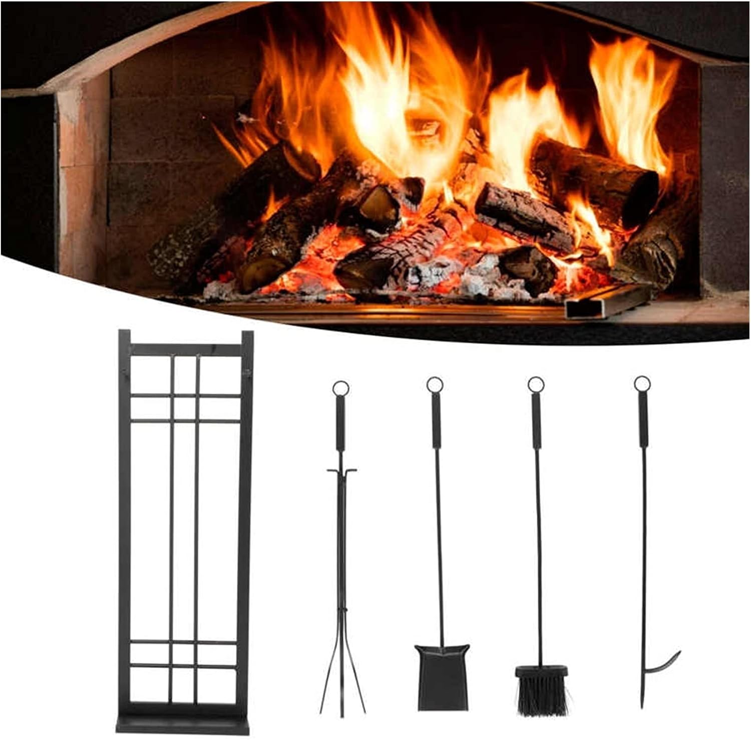 Fireplace Tools Set 5 Piece Wrought Iron Brush Spade Poker Indoor Outdoor Accessories Fire Pit Holder for Household Tools