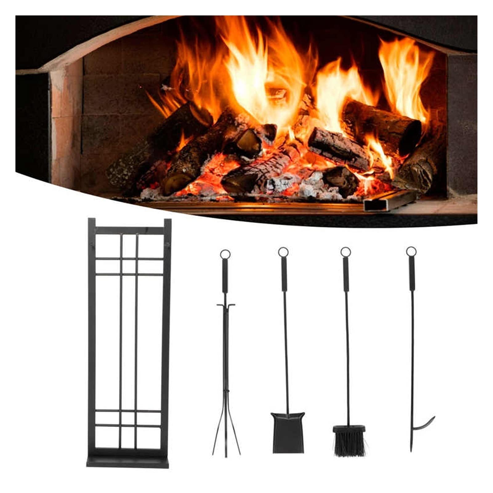 Set di attrezzi per caminetto Strumenti del camino Assemblaggio 5 pezzi Set di ferro in ferro battuto Pennello Spade Set da poker Set da interno Utensili da esterno Accessori Strumenti domestici Set d