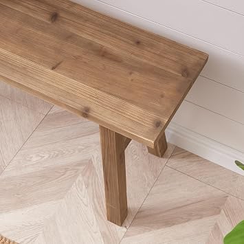 Wnutrees 51.2 Solid Wood Bench, Farmhouse Rustic Entryway Bench Seat for Dining Room, Hallway, End of Bed, Handcrafted Finish, Natural