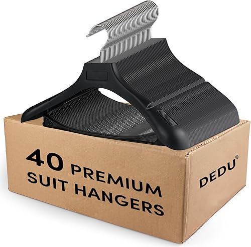 Perchas de plástico extra anchas para hombre, paquete de 40 ganchos de 17.3 pulgadas de ancho, perchas negras para suéteres sin abultamiento,