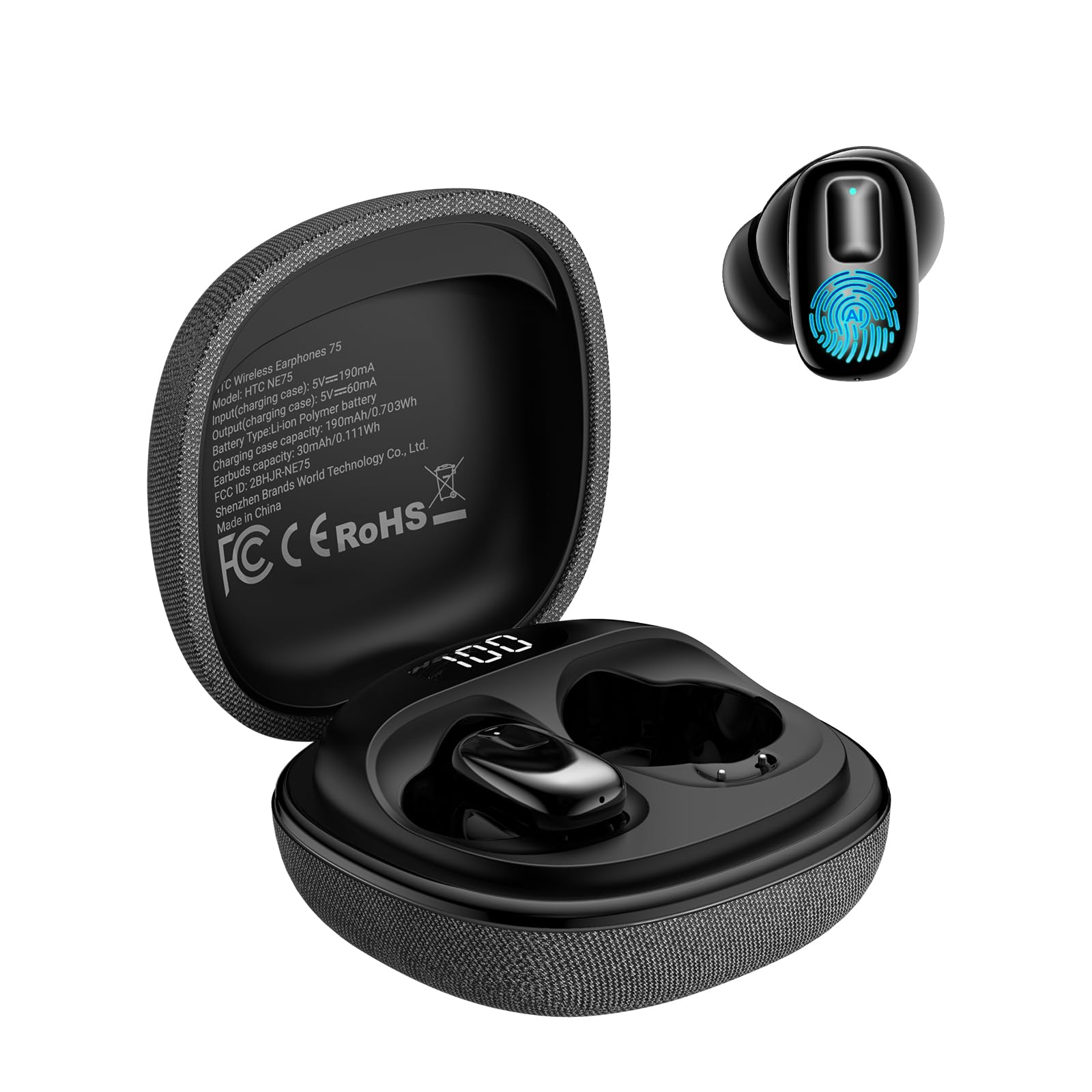 JKNKCO NE75 AI Translation Earbuds and charging case