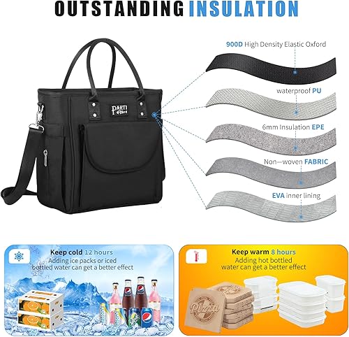 Miniatura 3 de Parti Fish Lonchera térmica para mujer, 12L 3.2 galones, a prueba de fugas, térmica, suave, bolsa enfriadora reutilizable, para compras, playa,