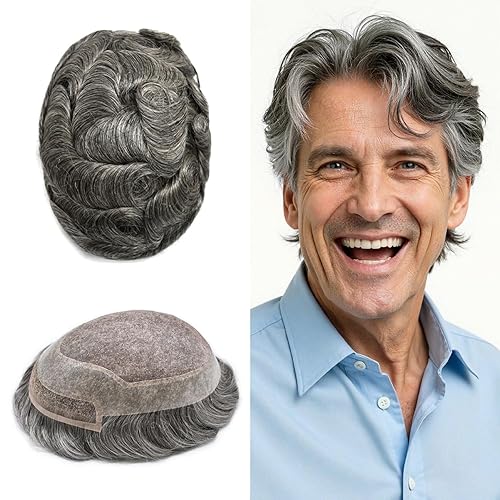 Miniatura 29 de Toupee - Sistema de cabello humano de repuesto con encaje frontal para hombre, extensiones de pelo tipo tupé mono PU para hombres