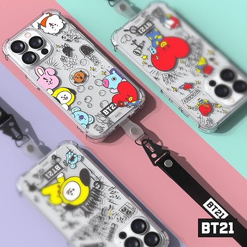 Miniatura 2 de BT21 Producto oficial para iPhone 15 Plus Funda con correa protectora a prueba de caídas, esquinas de gelatina resistente y dura, parte trasera de
