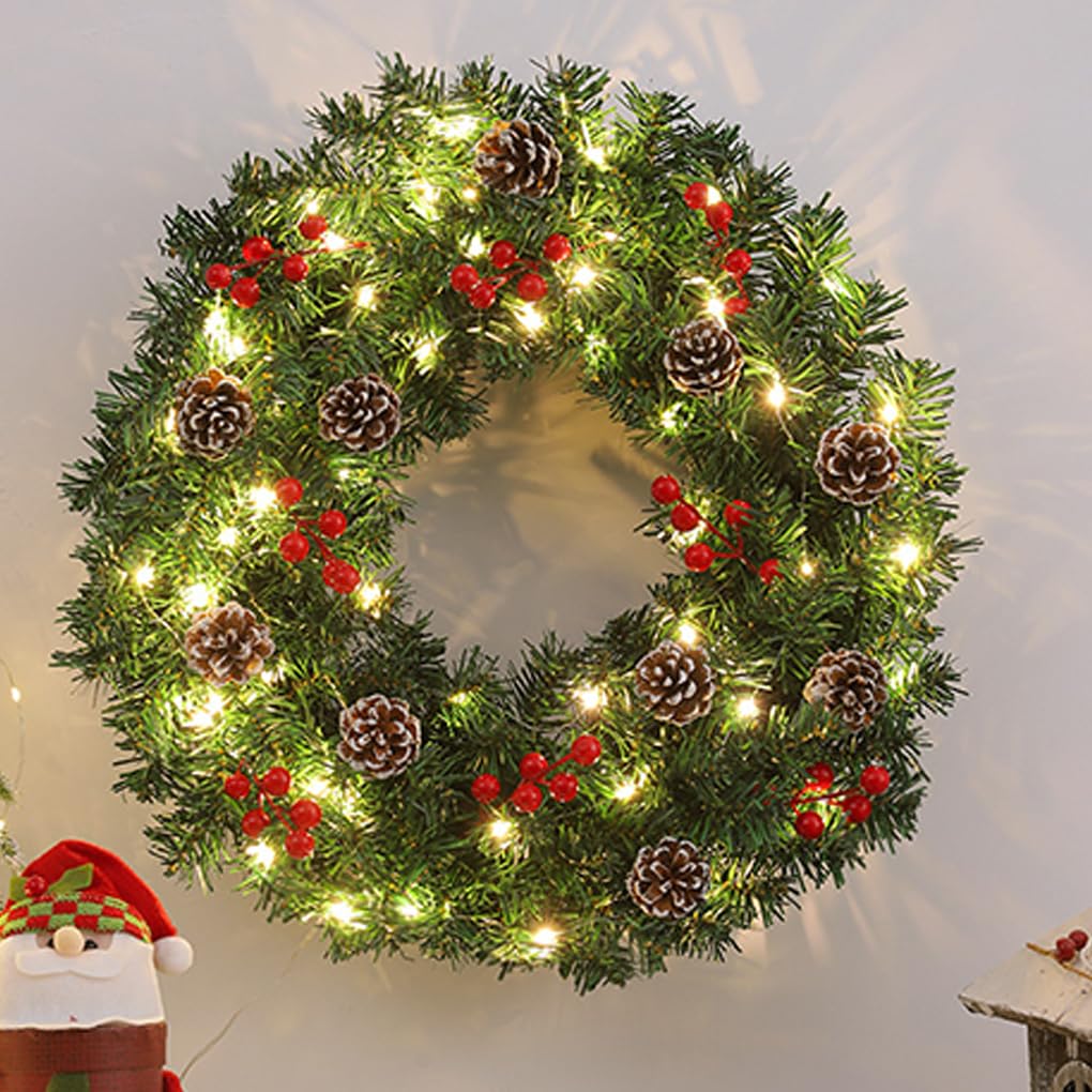 navideña de fácil instalación. Un complemento Decorativo sin Esfuerzo para Las Fiestas. Incluye Luces LED. navideña para la Puerta de Entrada con, Verde + Rojo, (60 cm)