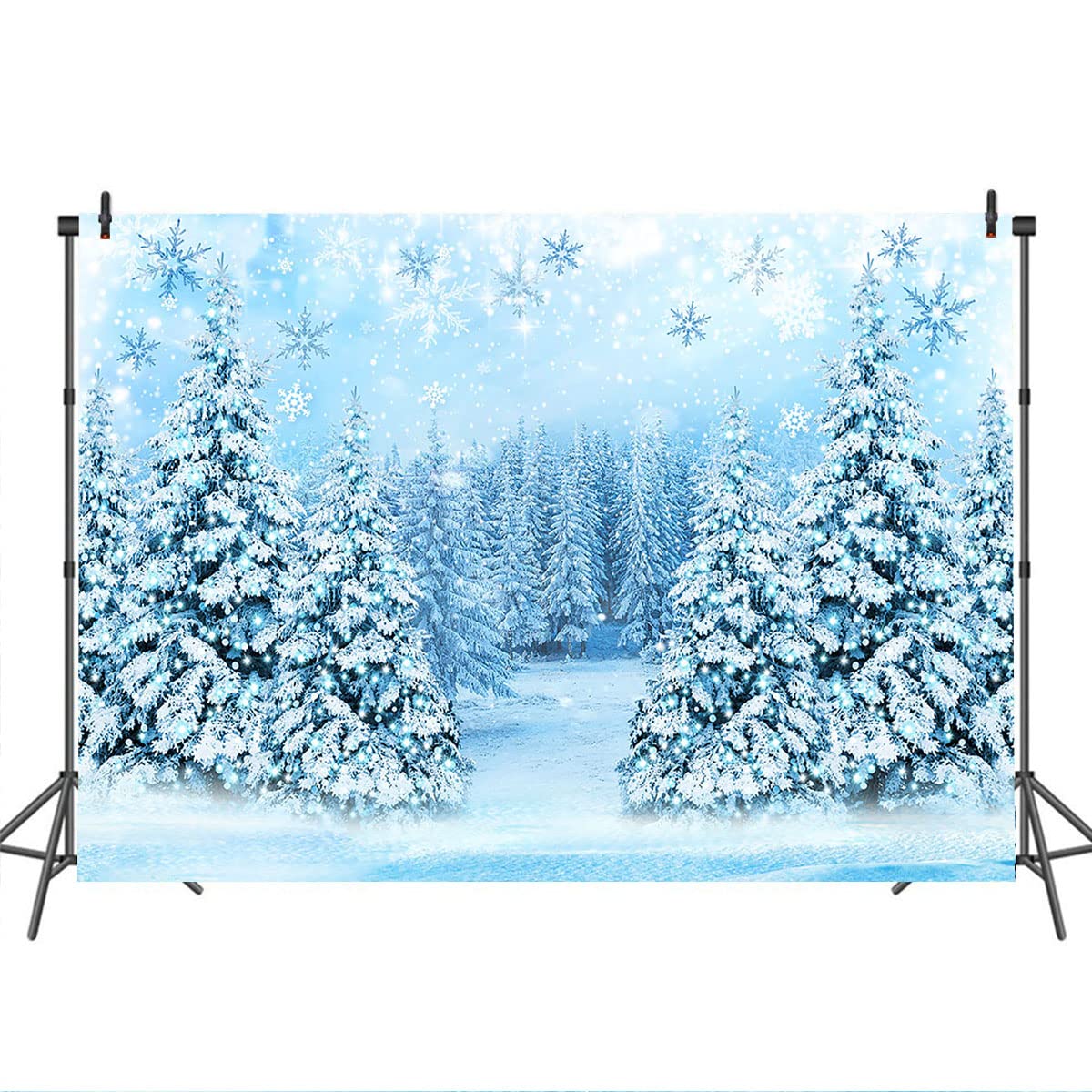 Mocsicka Pink Winter Wonderland Backdrop - Girl Birthday Background With Silver Snowflakes - Party Cake Table Decoration Banner & Photo Booth Props (8x6ft