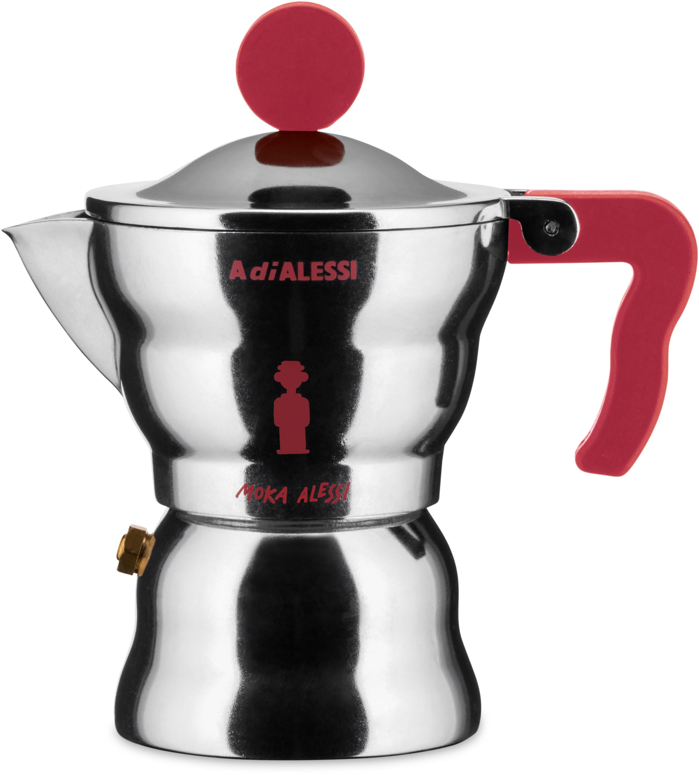 Alessi, Cafetera espresso de diseño, cuerpo de aluminio, mango y mango de resina termoplástica, 1 taza