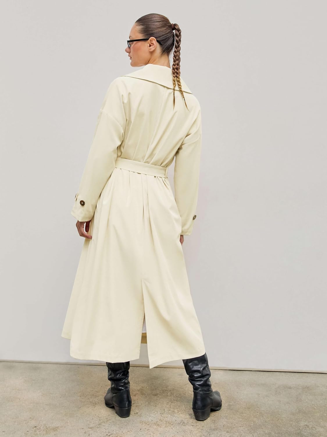 CIDER Oversized Solid Collar Long Trench Coat With Belt - Image 8