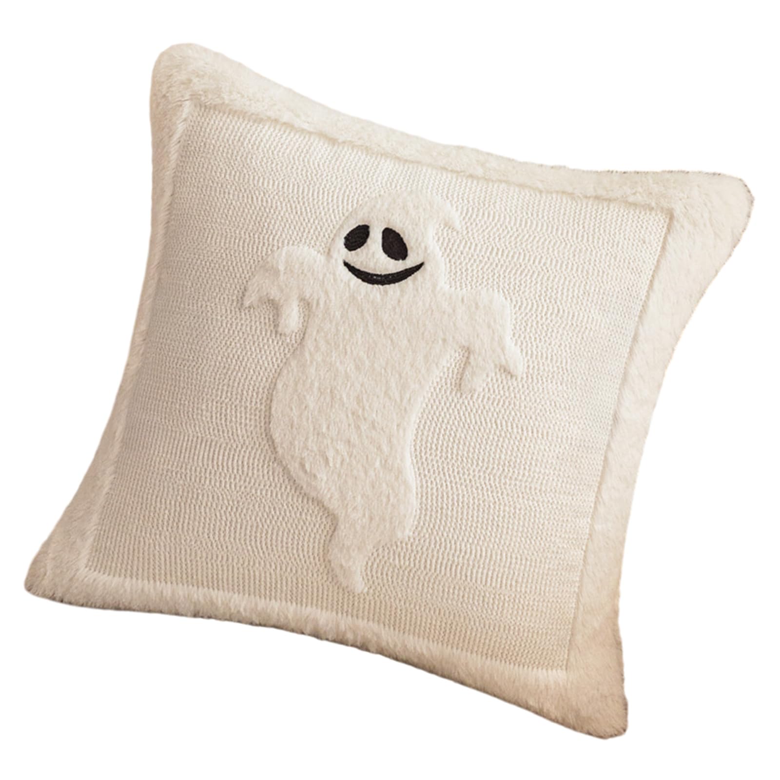 Xjdzineq Halloween Ghostly Design Soft Plush Faux Furs Pillowcase Safe for Children Washable Tufted Cushion Cover Living Room Decors Ghostly Themed Cushion Cover