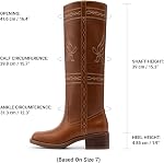 DREAM PAIRS Women's Knee High Boots Square Toe Stitched Tall Boots Embroidery Pull On Comfortable Long Boots for Country Concert