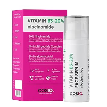 Cos-IQ 20% Niacinamide Face Serum For Clear Glowing Skin, Bright Skin, Reduces Dullness, Hydrates & Repairs Skin with Vit B3 & Hyaluronic Acid for Targets Acne Marks | For Women & Men | 30ml - image, photos