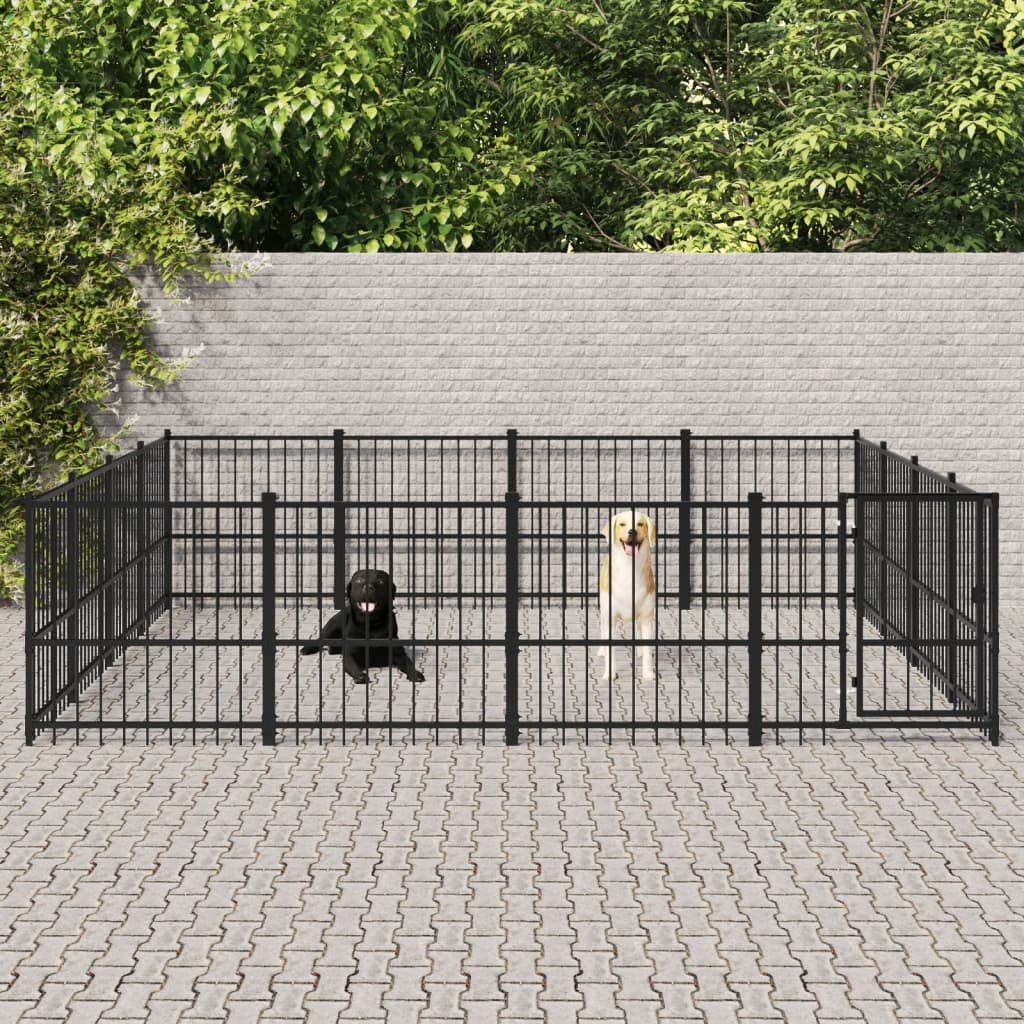 Perrera para perros al aire libre de acero con recubrimiento en polvo de 15,05 m² con puerta giratoria, protección y seguridad para cachorros y mascotas en el jardín o en casa