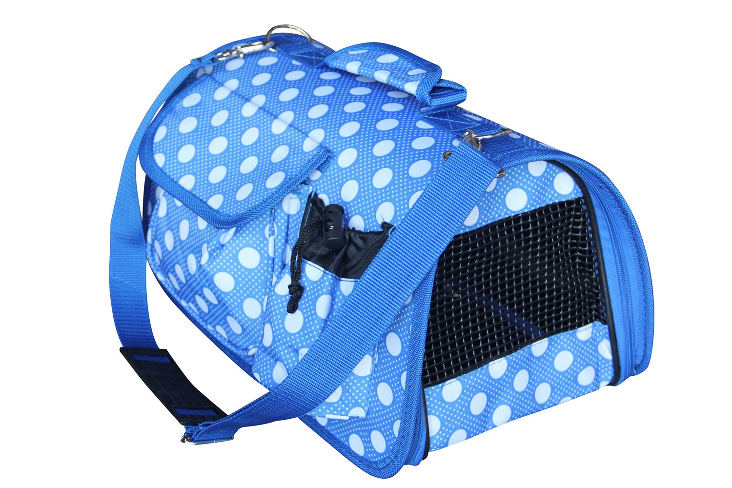 BPS (R) Portador Transportín Bolsa Bolso de Tela (Lunares) para Perro, Gato, Mascotas Animales,Tamaño: S,37x22x20cm (Azul)