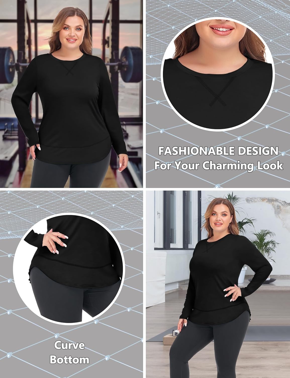 COOTRY Plus Size Workout Tops for Women Long Sleeve Shirts Breathable Dry Fit Athletic Gym Yoga Clothes