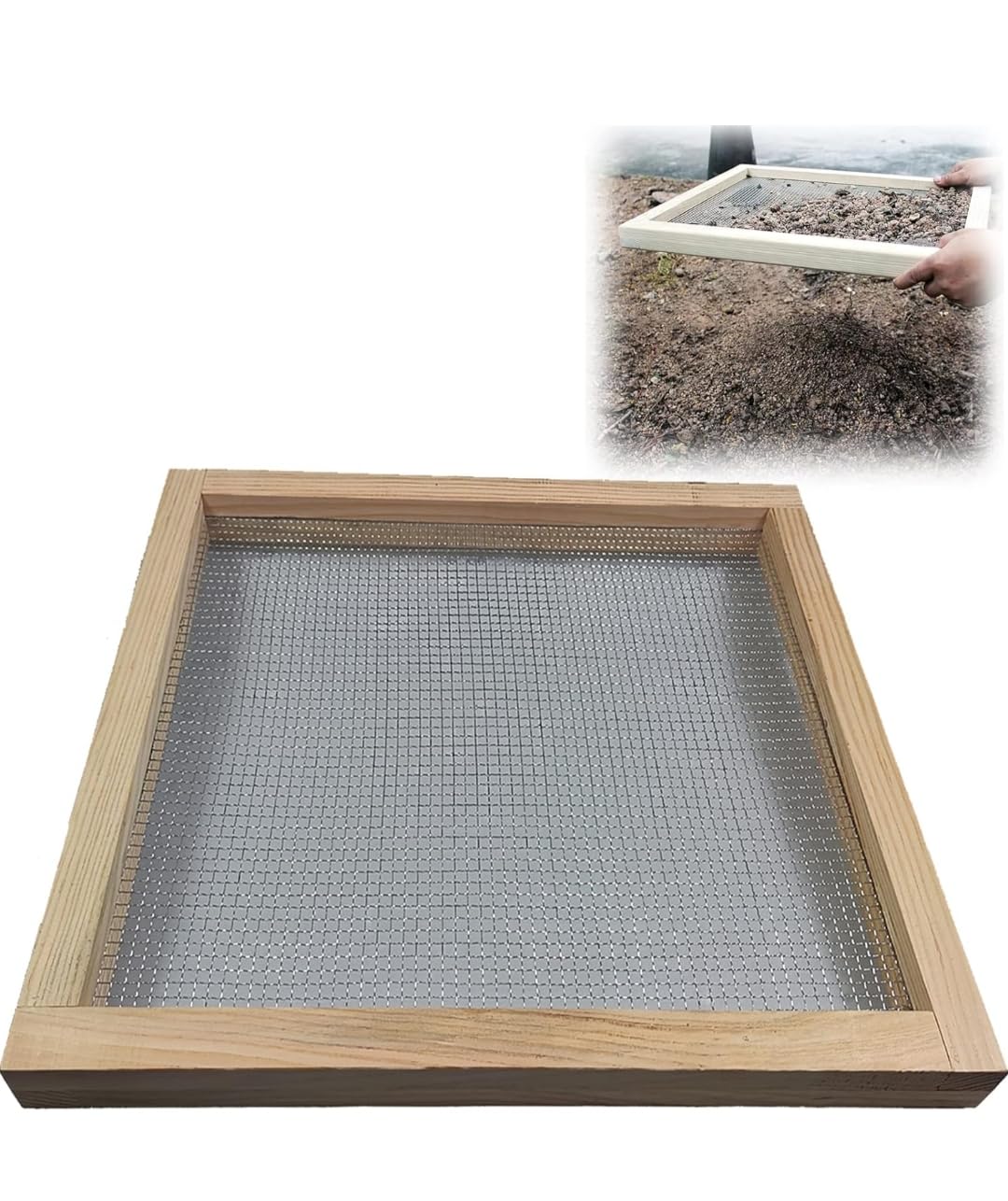 Soil Sifter for Garden, Cedar Wood Compost Screen, Multi-Purpose, for Sifting Dirt, Peat Moss and Potting Soil, 44x50x3.4 cm-image-42