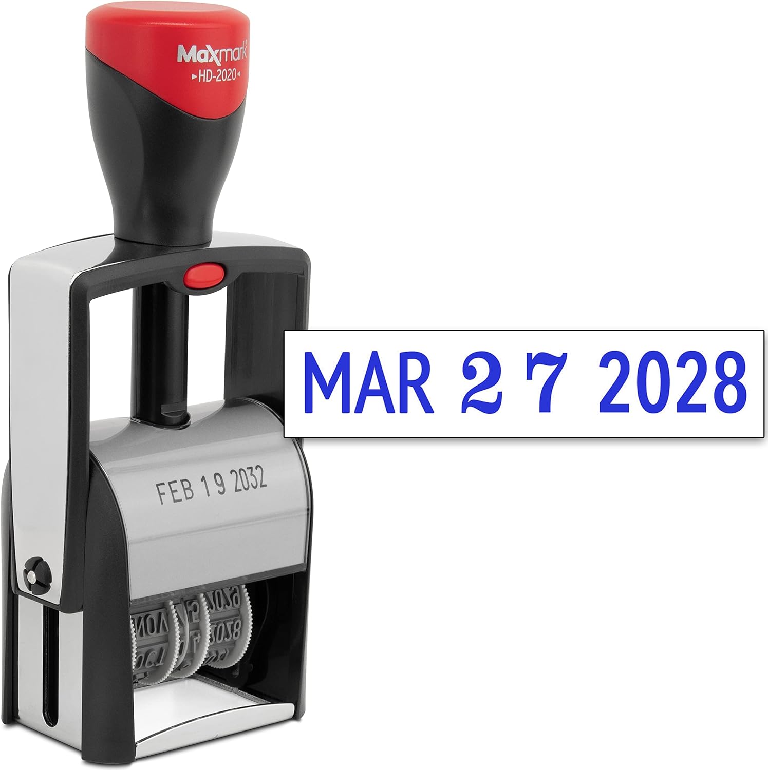 MaxMark Heavy Duty Date Stamp, Large Date Size - Exclusive 12-Year Band - Red Ink