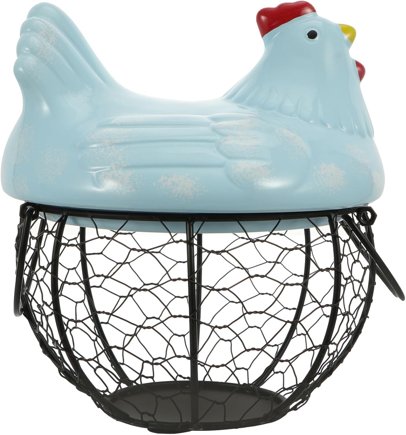 Chicken Design Egg Basket Small Blue Iron Egg Holder for Kitchen Storage and Home Decor, Snack and Fruit Basket Organizer for Countertop Use