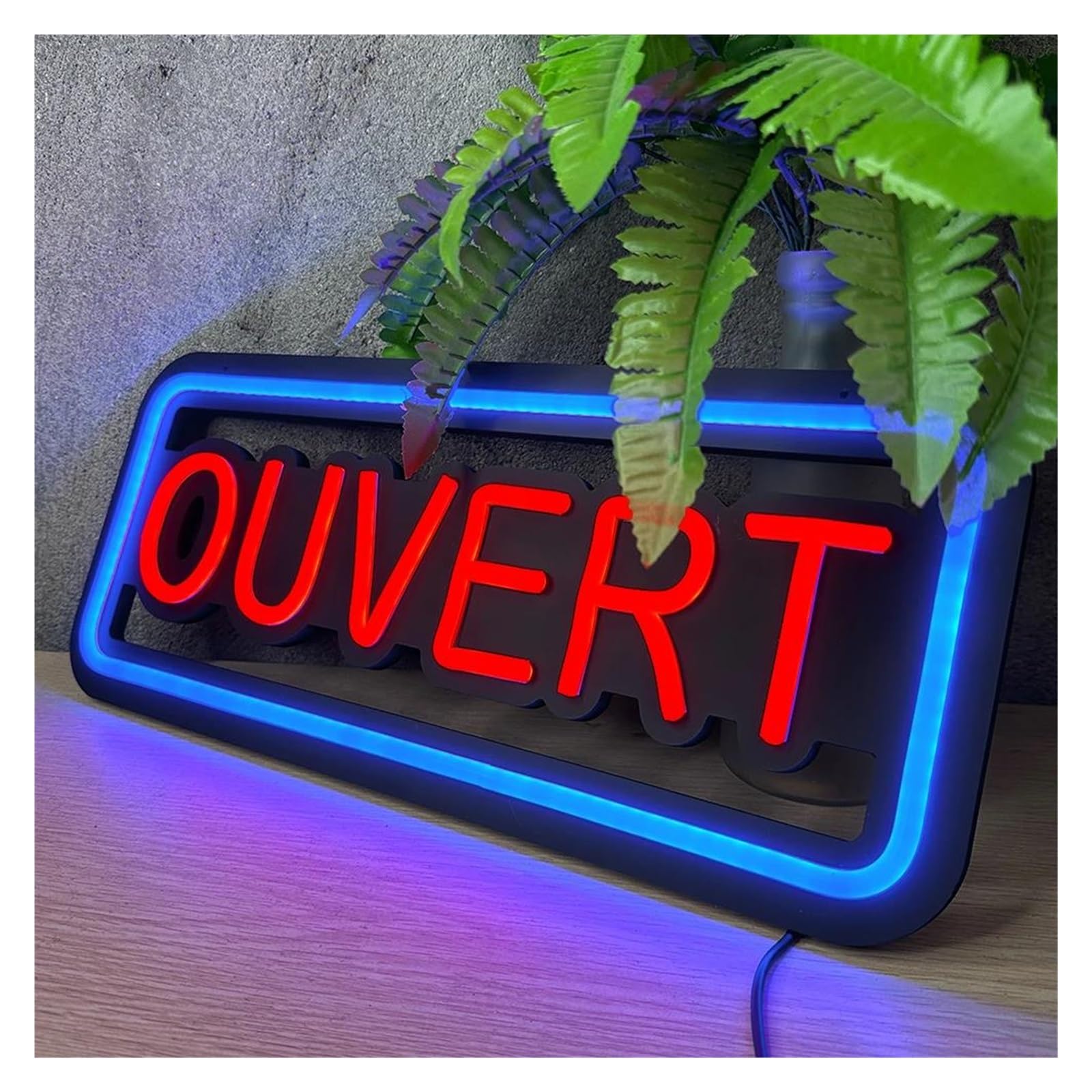 MENGE Néon Enseignes lumineuses Decor Enseigne Lumineuse Ouvert Au Néon, Bleu Et Rouge, Idéale Pour La Décoration D'un Bar Ou D'un Magasin, 20х48cm