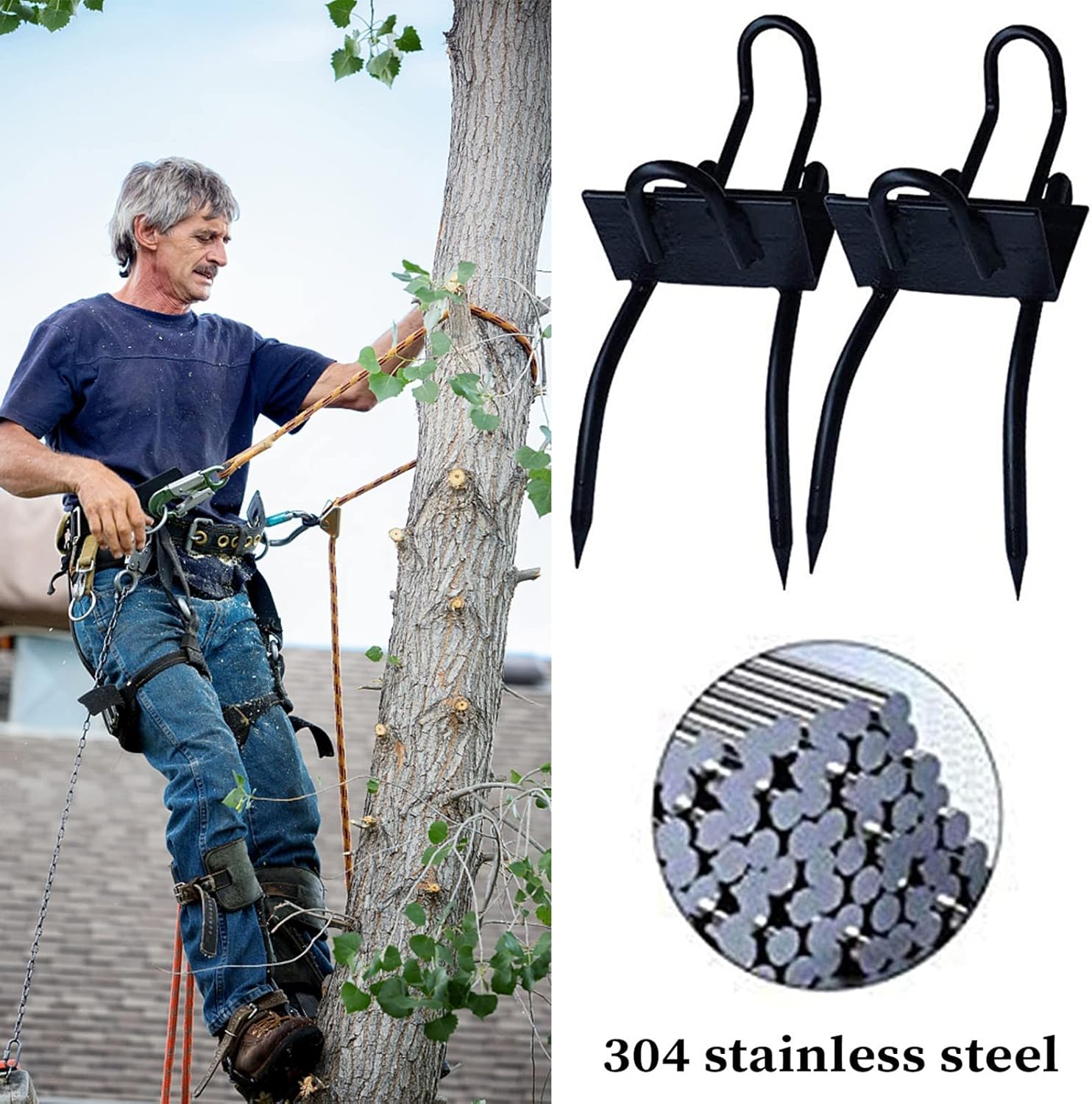 Tree Climbing Spike Set, Stainless Steel Climbing Trees Artifact Non-Slip Climbing Tree Tool with Safety Belt, Tree Climbing Equipment - 4 Claws, Sturdy and Sharp, Strong Grip