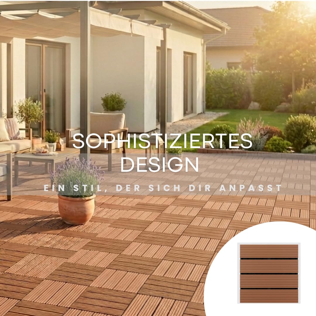 ActivoTex WPC Terrassenfliesen 30x30 cm 10er Pack – Klickfliesen Terrasse, Terrassenplatten Für Außenbereich – Balkonfliesen Klicksystem Wetterfest Für Balkon, Bad und Dusche