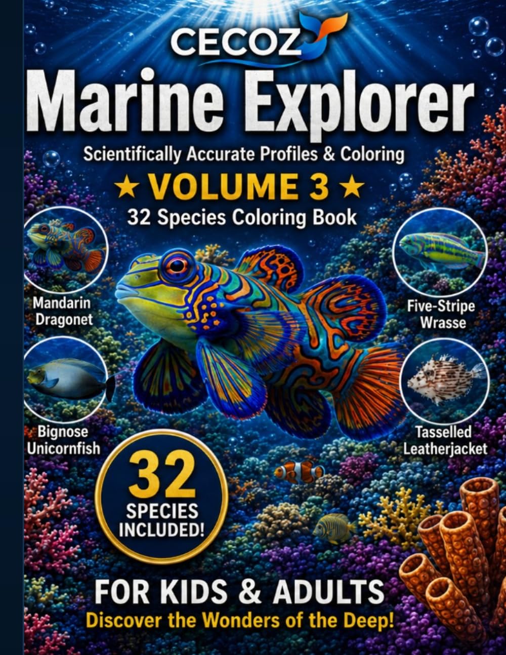 CECOZ Marine Explorer: ..Volume 3 | 32 Marine Species Coloring Book with Scientifically Accurate Profiles & Data Cards