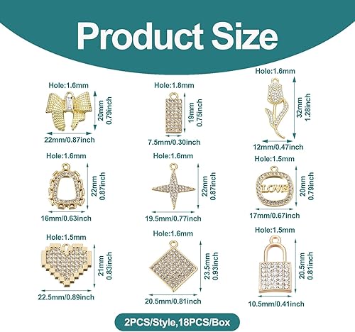Miniatura 7 de KISSITTY 18 colgantes de diamantes de imitación de cristal de oro claro, cierre de corazón, lazo, estrella, encantos de amor para mujeres, collares,