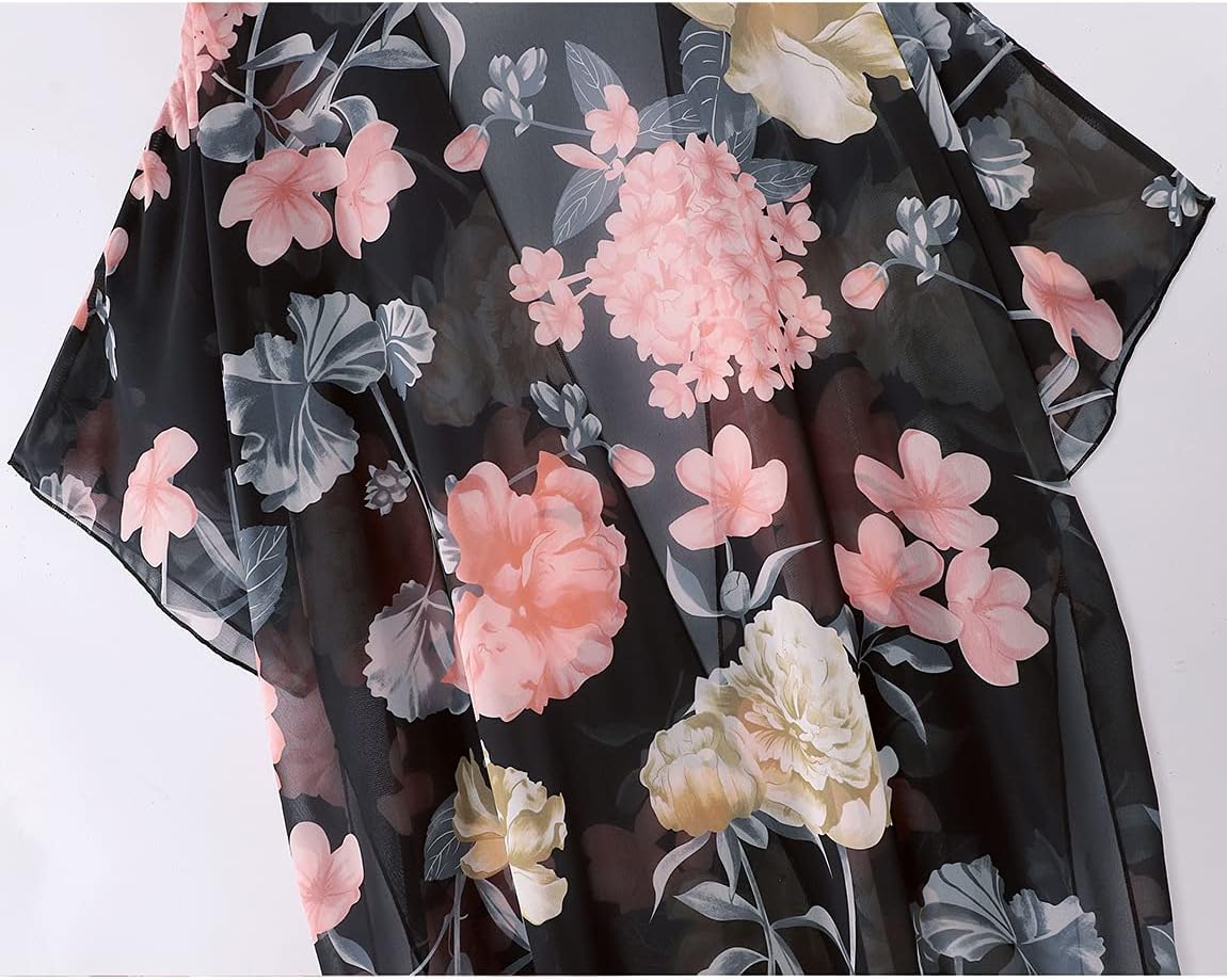 MayBuy Women's Summer Long Flowy Kimono Cardigans Boho Chiffon Beach Cover Up Tops - Image 5