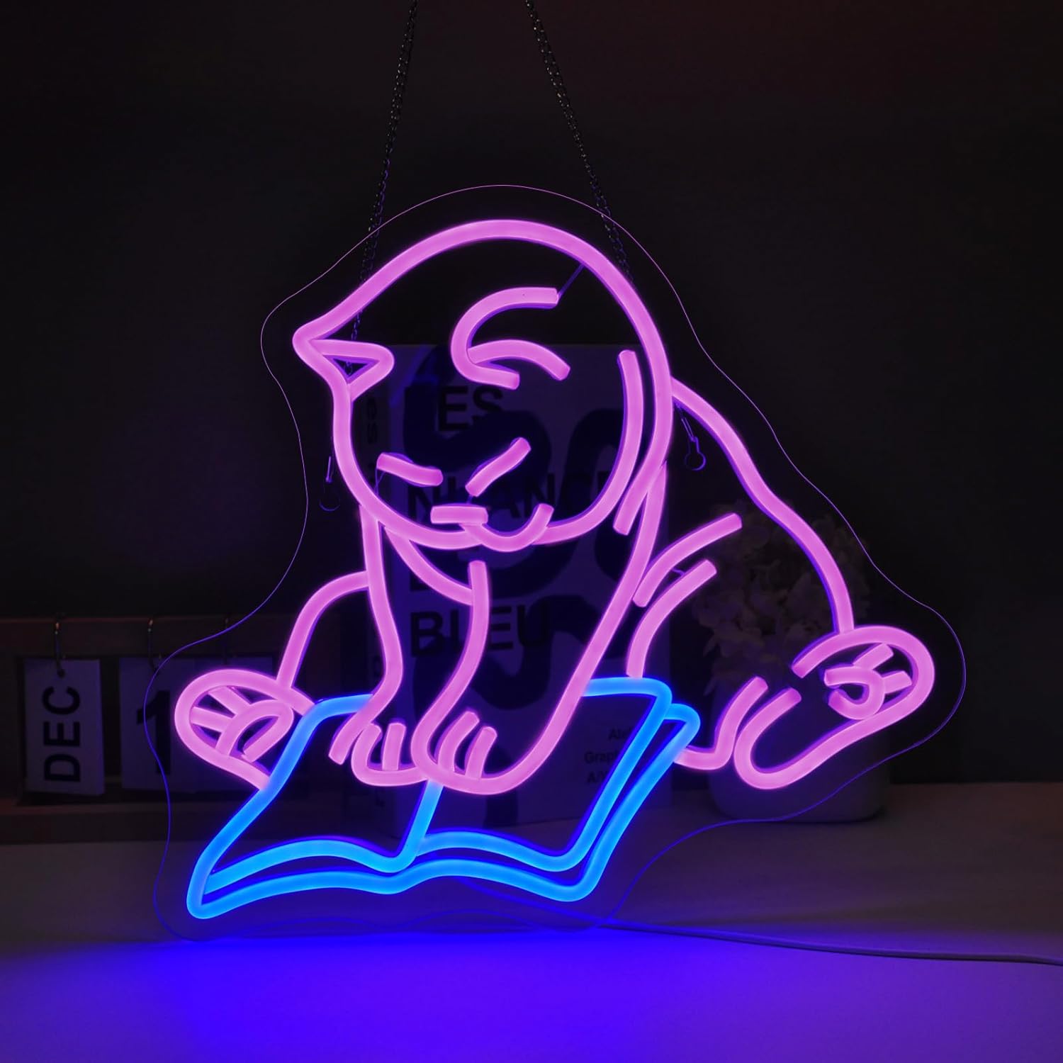 Pkshfja Cat Reading Book Neon Sign Led Light Up Signs for Wall Decor Usb Powered Neon Light Signs Indoor Light for Room Decor Holiday Gift