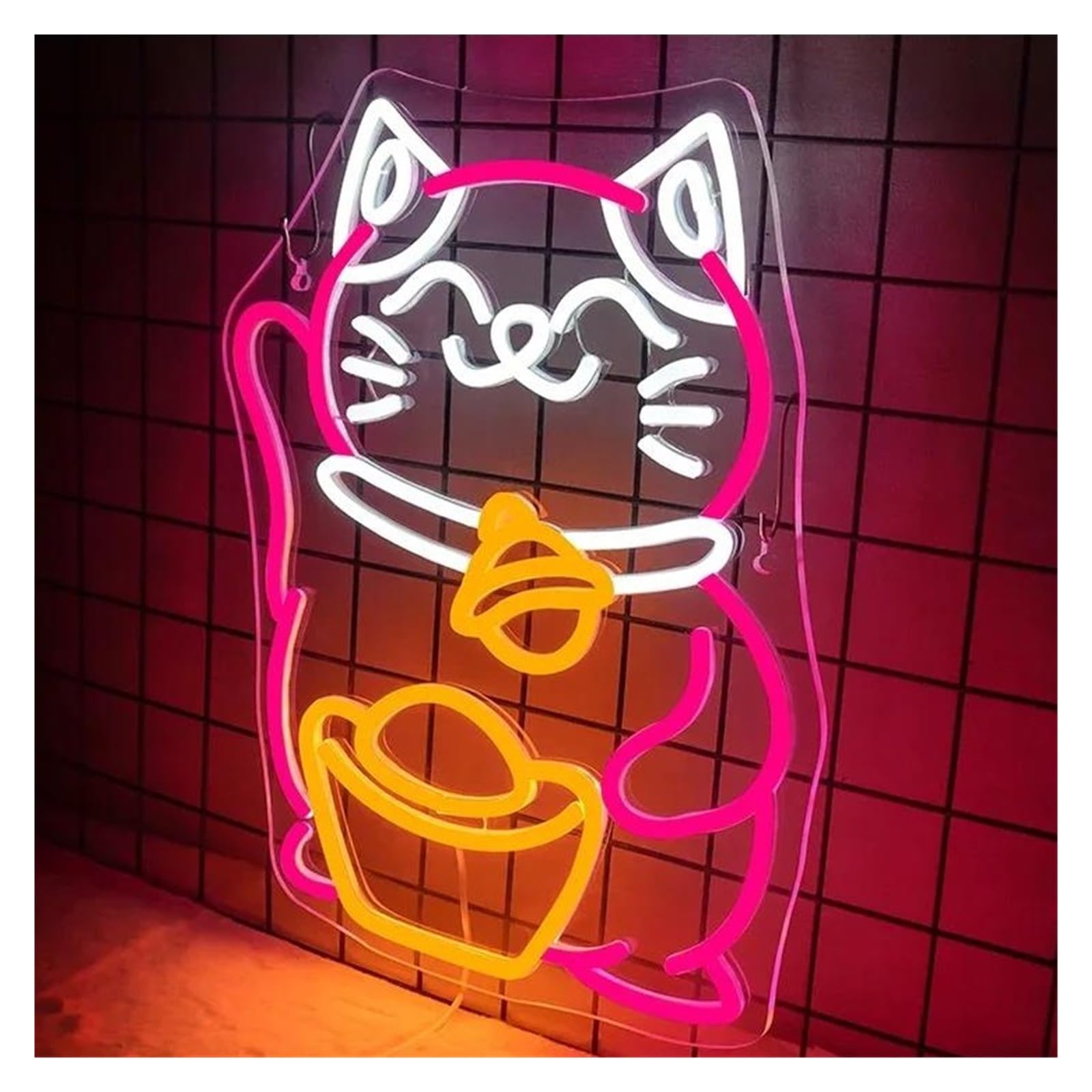 LEMST Sign Lamp Lucky Cat Neon Sign USB Powered Dimmable Light for Business Bar Shop Caffee Man Cave Wall Decor 37.5cmх30cm