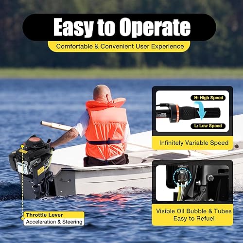 Miniatura 4 de HANGKAI - Motor fuera de borda, 2 tiempos4 tiempos, motor de barco de pesca resistente, motor fuera de borda con sistema de refrigeración por