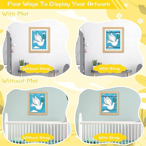 Miniatura 2 de Paquete de 3 marcos de arte en grano de madera para niños, 10 x 12.5 pulgadas con paspartú, 8.5 x 11 pulgadas sin paspartú, apertura frontal