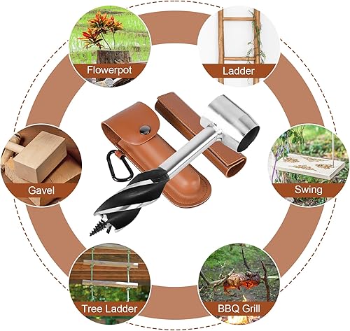 Miniatura 5 de Bushcraft - Llave de taladro manual para equipo y equipo para colonos, herramientas de supervivencia, taladro de madera de ojo escocés, clavija de