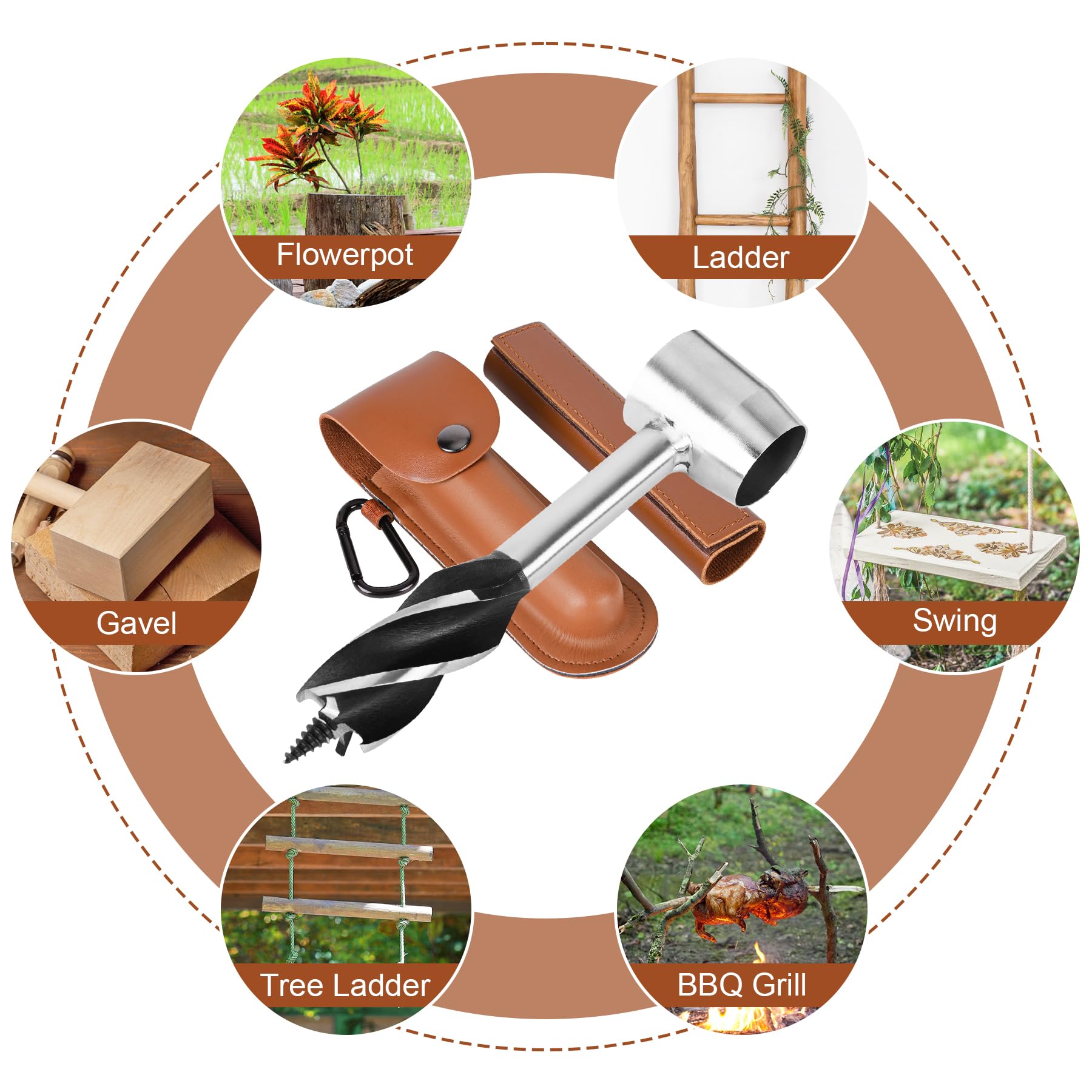 Miuwauer Bushcraft Auger Wrench Multitool - Steel With Alloy Steel Handle - Brown (with Flint Fire Starter) - 13.12 Oz - 10 Inches Or Less - Ideal For Outdoor, Backpacking, Camping, Bushcrafting - View #6