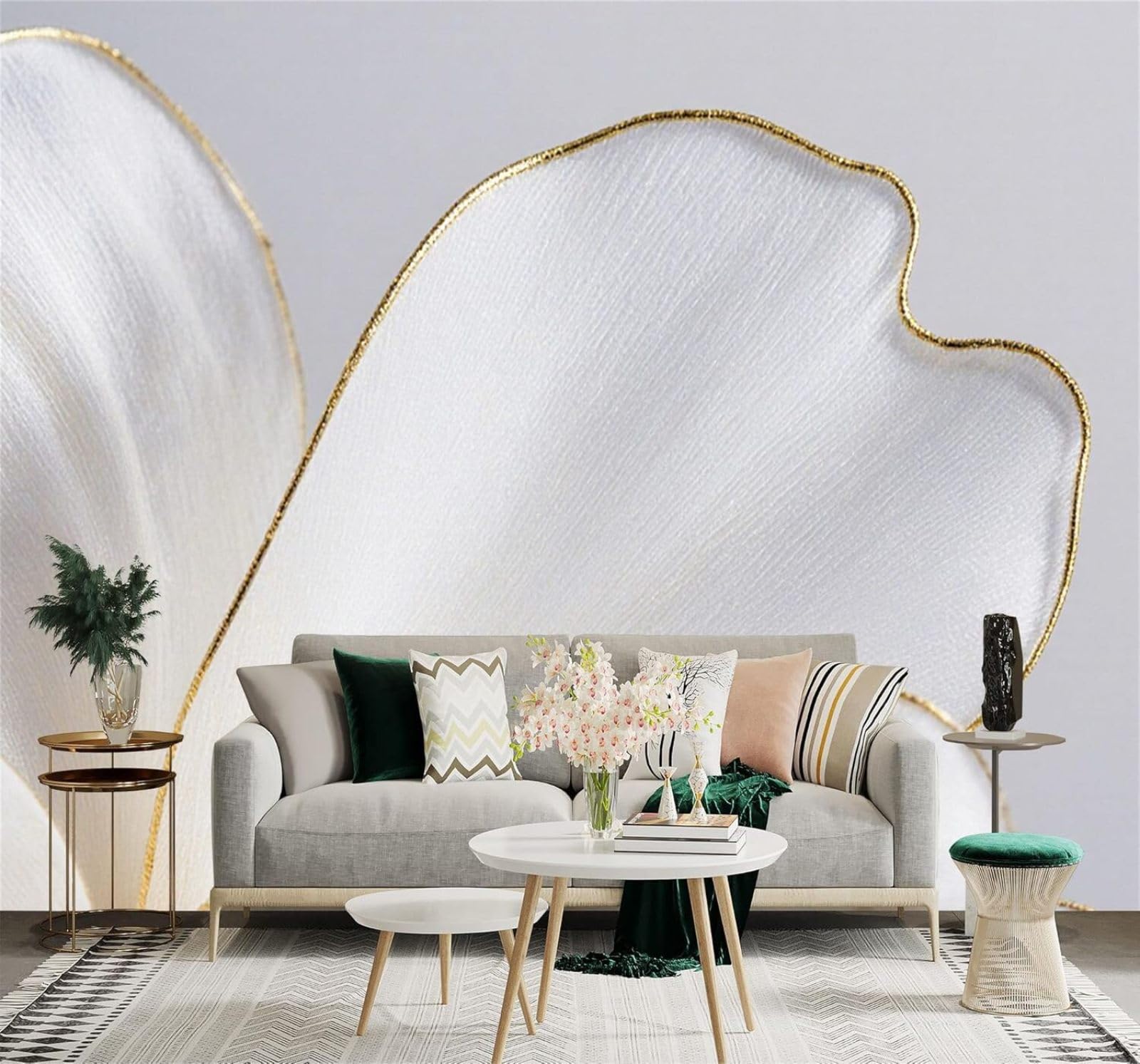 XLMING Elegant White Petals Gold Edges Minimalist Art 3D Wallpaper Silky Texture Home Study Office Grey Dining Room Sofa Bedroom Living Room TV Backdrop-400cm×280cm