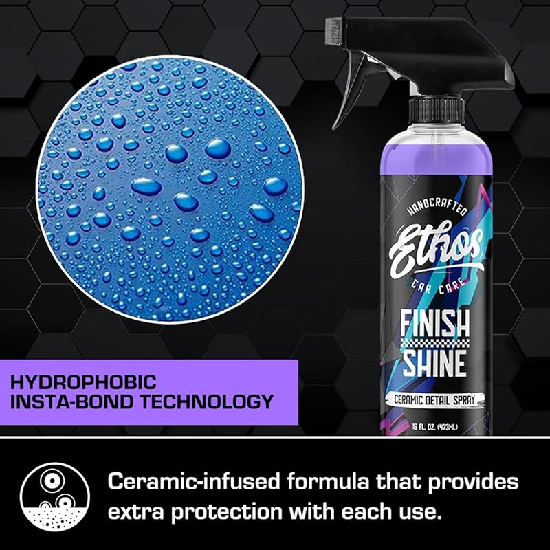 Ethos Finish Shine - Ceramic Detail Spray| Spray Wax For Car Detailing Quick Detail Car Wax | Waterless Car Cleaning & Hydrophobic Polymers | Clay Bar Lubricant | Ceramic Coating & Sealant 16 Fl Oz (Pack of 1)