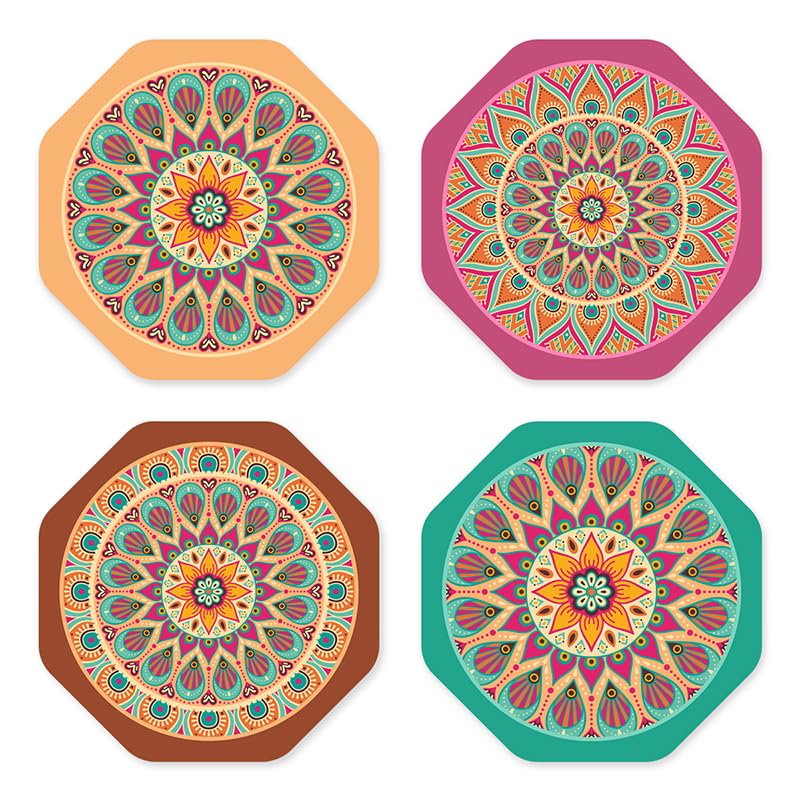 Image of Brizberry Brizcoast Premium Designer Printed Beautiful Wooden Coasters Fit for Tea Cups, Coffee Mugs and Glasses (3.5X3.5 Inch) (Octagon 3 (Set of 4))